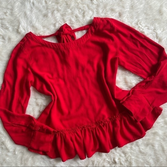 Anthropologie Cloth & Stone Blouse Long Sleeve Tie Open Back Ruffle Top M - Picture 3 of 13